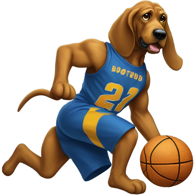 A blue and Gold bloodhound dunking a basketball! emoji