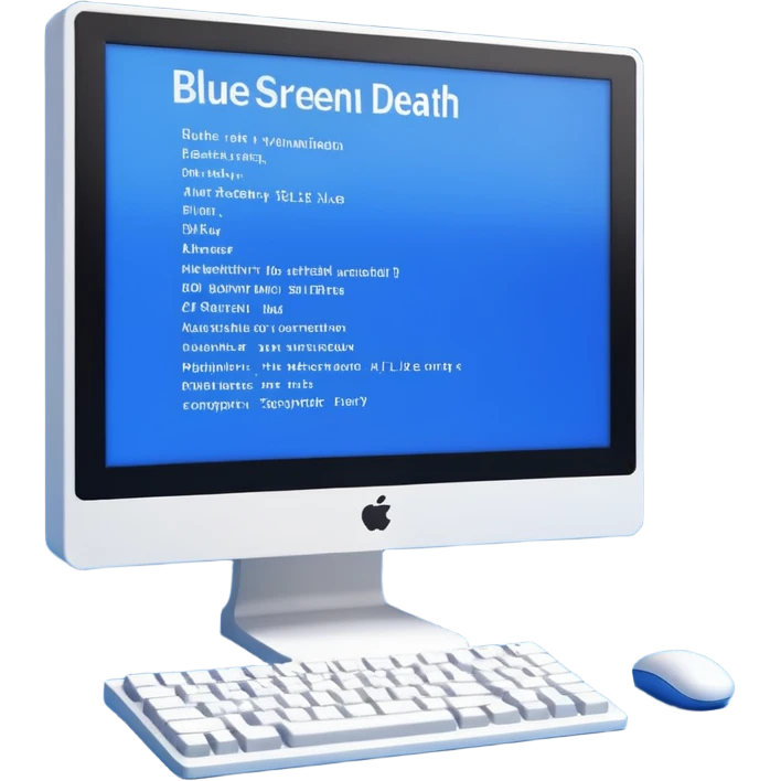 3D render of Blue Screen of Death, digital glitch art aesthetic, data corruption visual, computer monitor displaying a solid blue screen with white text, pixelated distortion, emoji style, isolated on white background --v 6.0. emoji