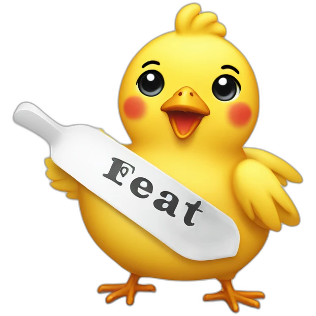 yellow chicken with bib that says Let's Eat! emoji