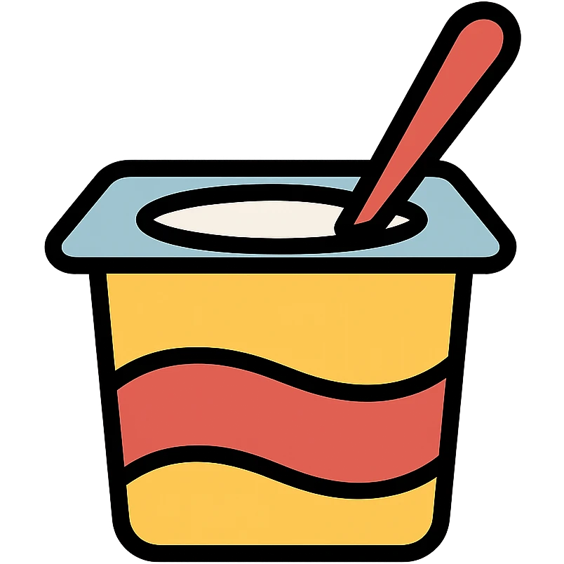 yogurt container with a spoon sticking out, clean design, minimalistic emoji