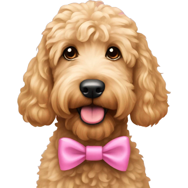 Goldendoodle with pink bows emoji