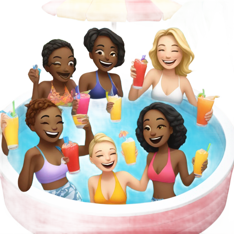 Group of all white girls at pool with drinks emoji