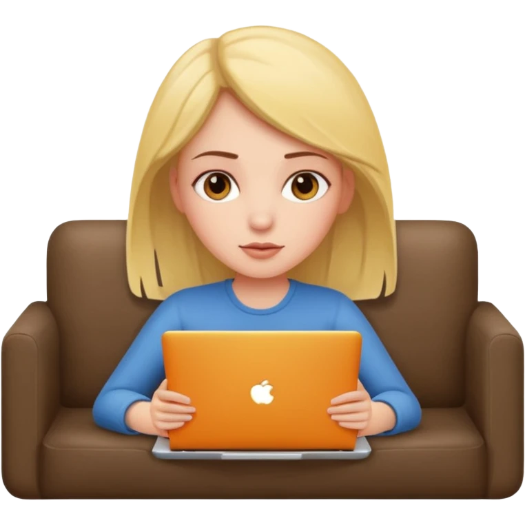 A girl is lying on the couch with a laptop, working emoji