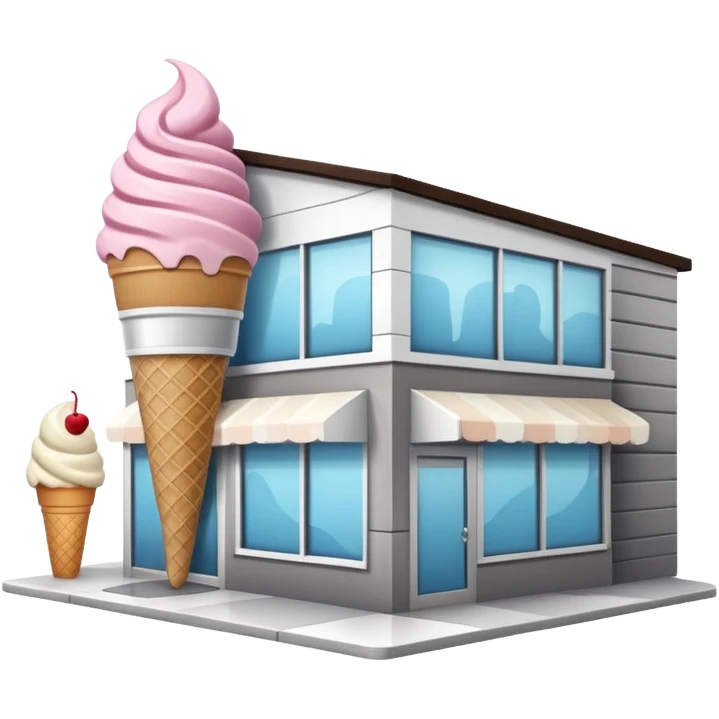 ice cream store at an angle, modern building wood, gray, white materials modern, at an angle emoji