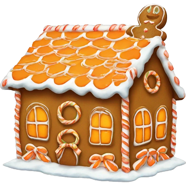Gingerbread house with a orange bow  emoji