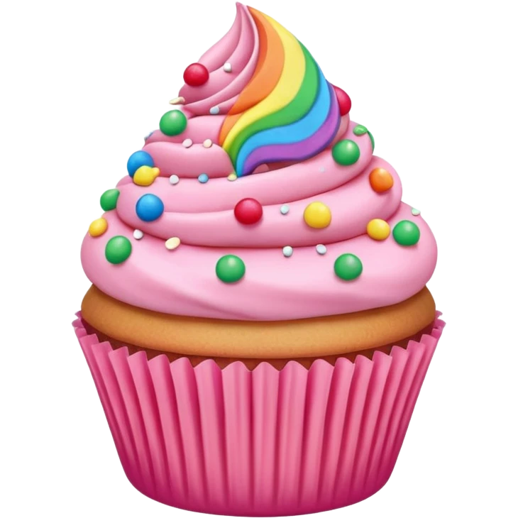pink and rainbow cupcakes, pink hearts, rainbow emoji