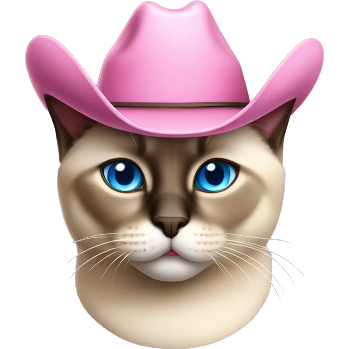 Fat Siamese cat blue eyes pink cowboy hat emoji