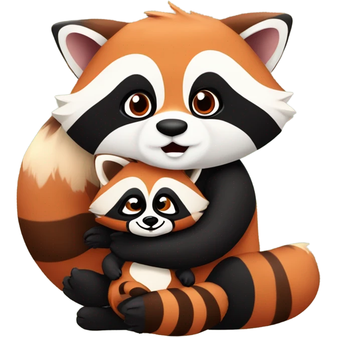 One male raccoon hugging a female red panda buying a home emoji