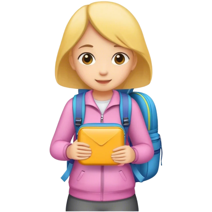 girl with backpack. Must contain color #E83F3F emoji