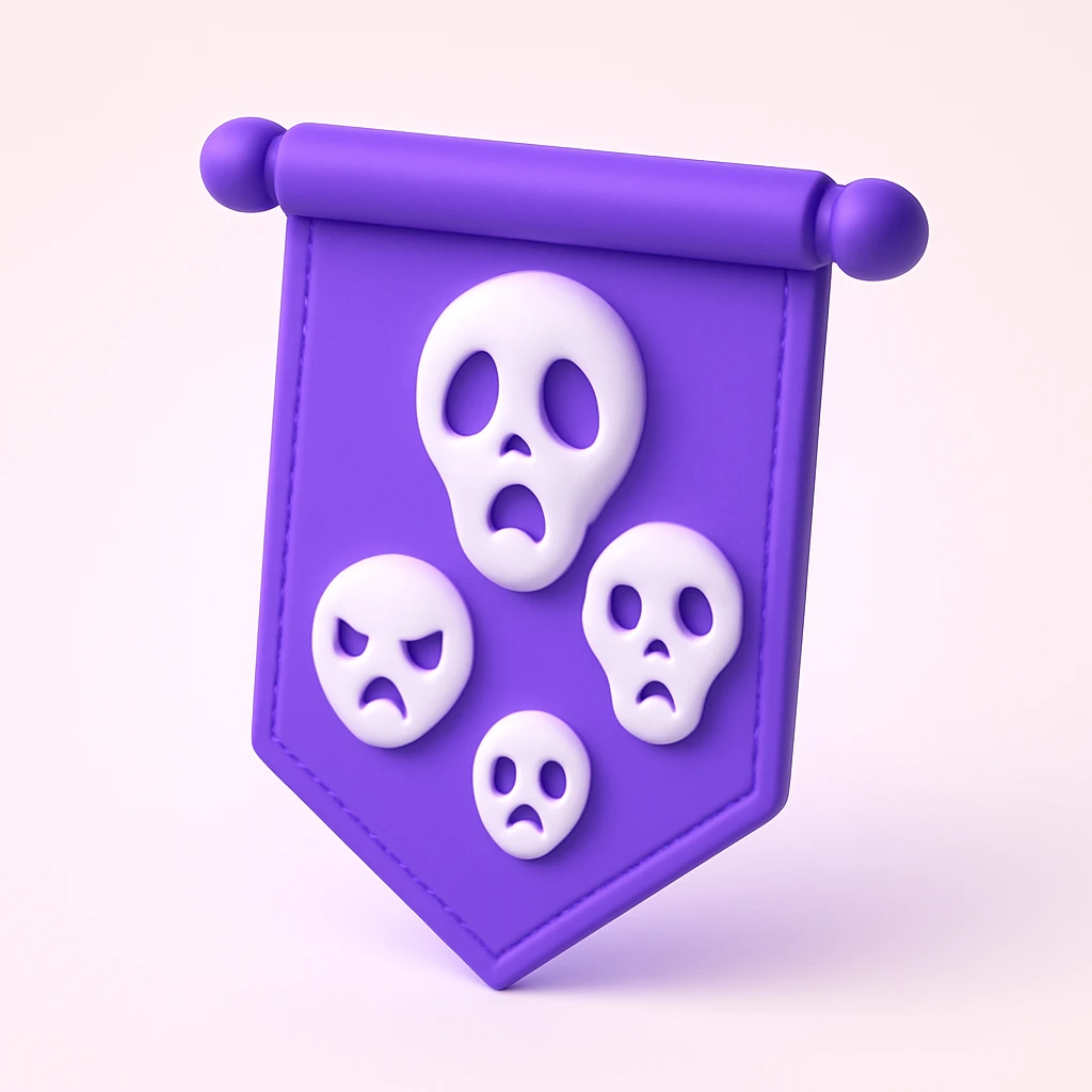 creepy banner in purple, unsettling and mysterious, with eerie shapes or faces, digital illustration emoji