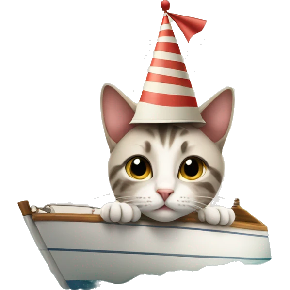 cat wearing a birthday hat on a sailboat emoji