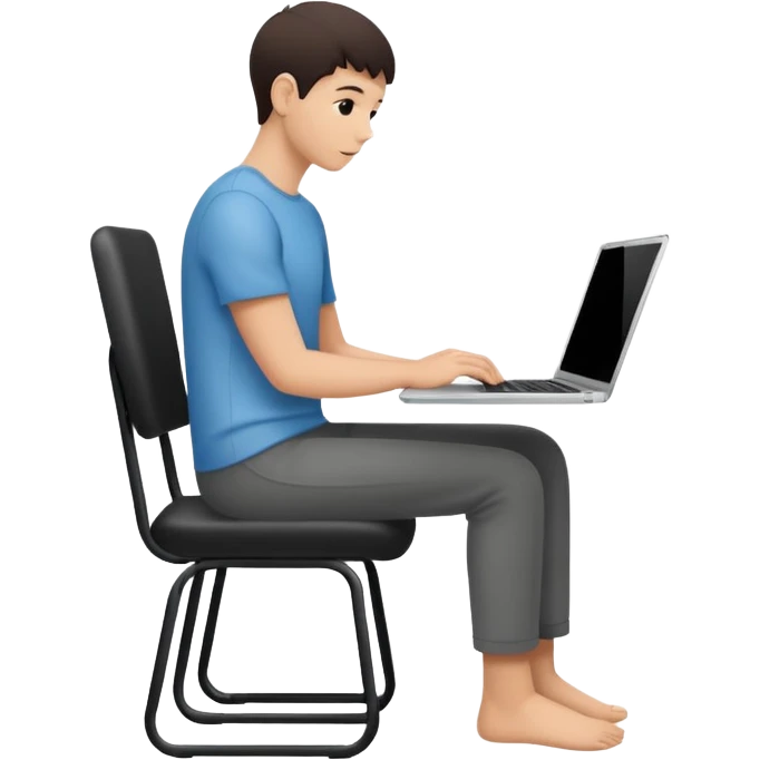 Minimalistic flat vector icon, iOS style, thin black contour on white background. Person silhouette sitting with a laptop, code brackets <> on the screen. Clean, no te emoji