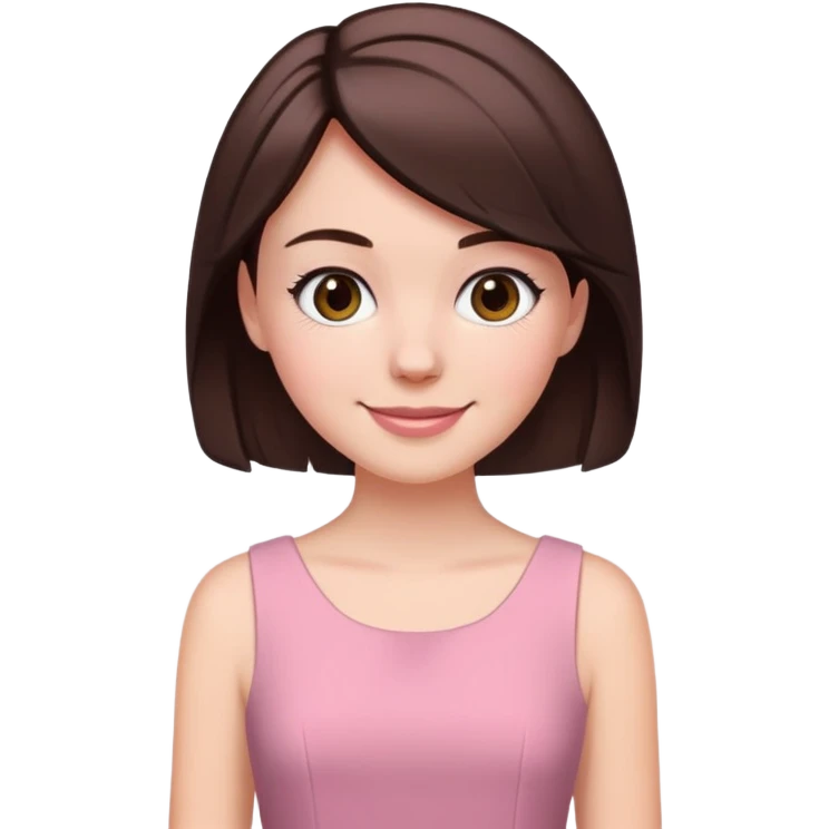A white girl who has a short black but raised brown hair nice smile pink dress  emoji