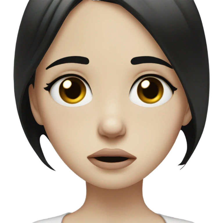 Pale girl black hair sad and crying and heart broken emoji