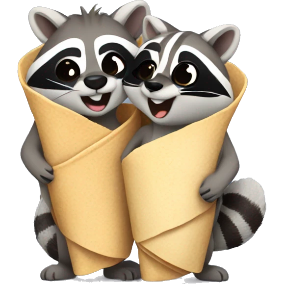 a raccoon couple extremely happy holding a burrito emoji