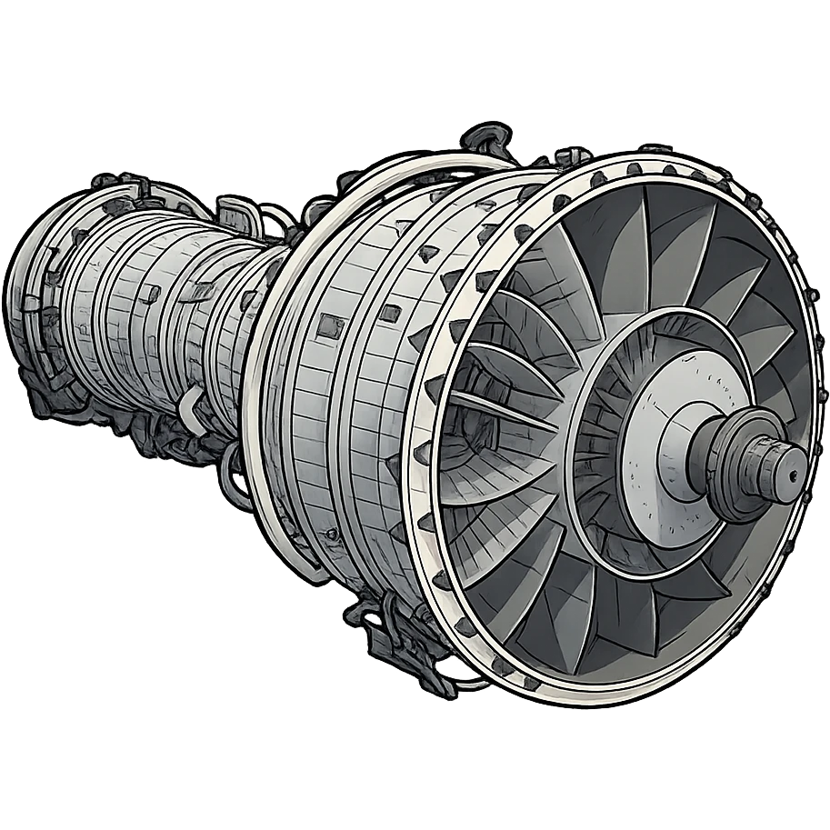 Изометрическая модель газовой турбины Siemens, слегка мультяшная стилистика, прозрачный фон emoji