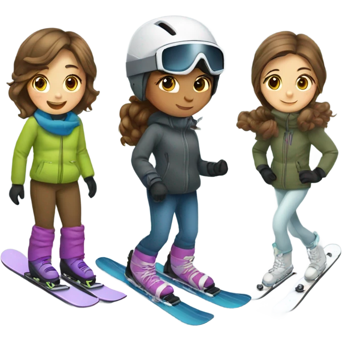girl skiing and girl snowboarding with brown hair  emoji