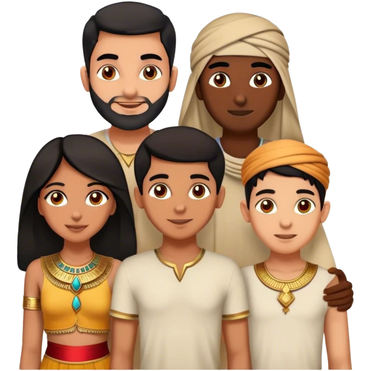 5 best friends, 1 Egyptian man, 1 indian girl 1 persian girl 1 moroccan boy 1 black boy emoji