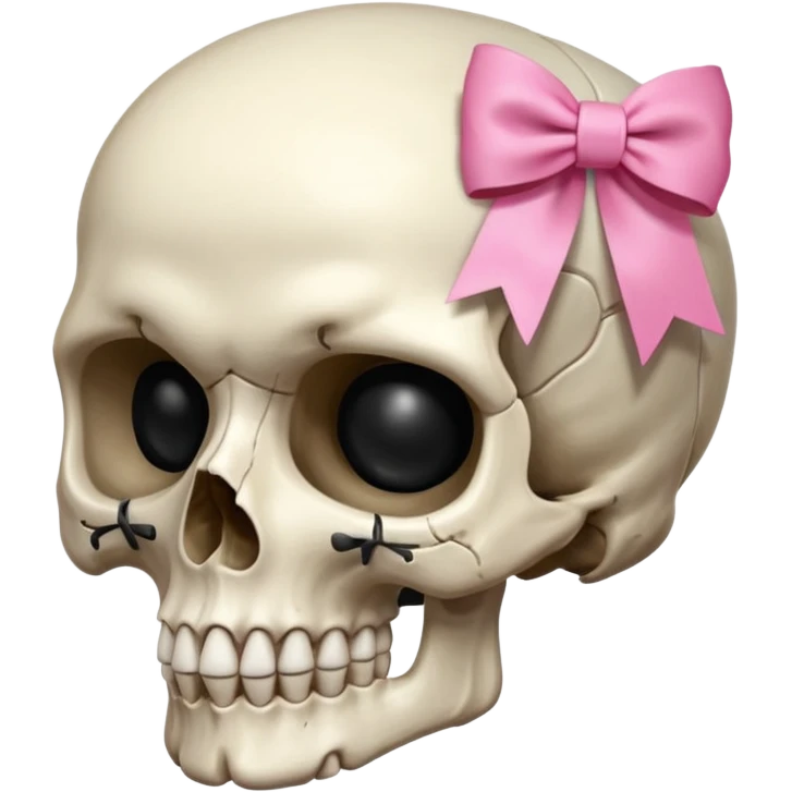 A skull with a small pink ribbon on the side of its head emoji