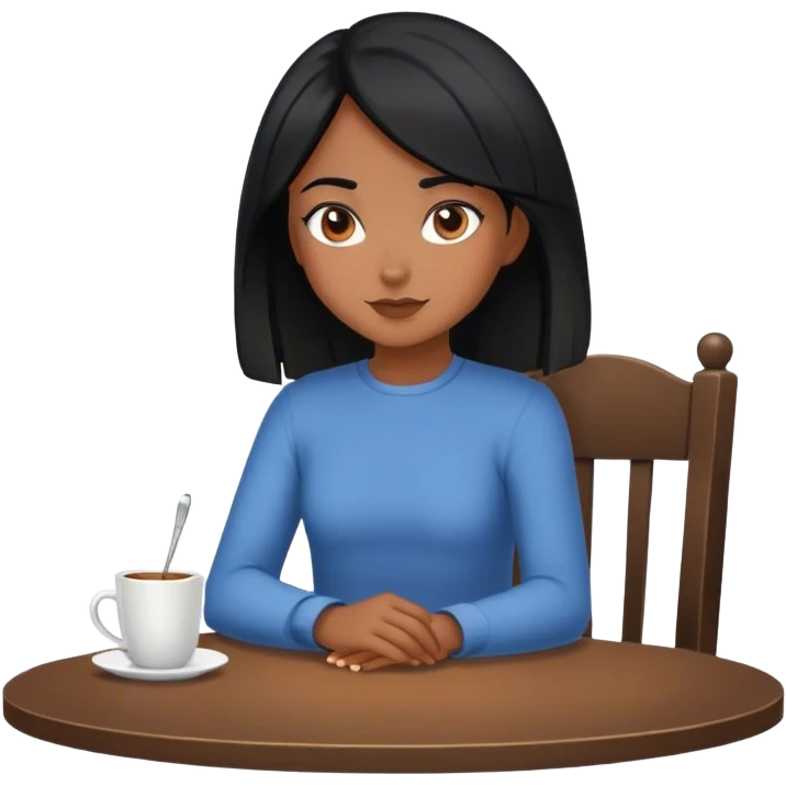 black hair girl sitting at table emoji