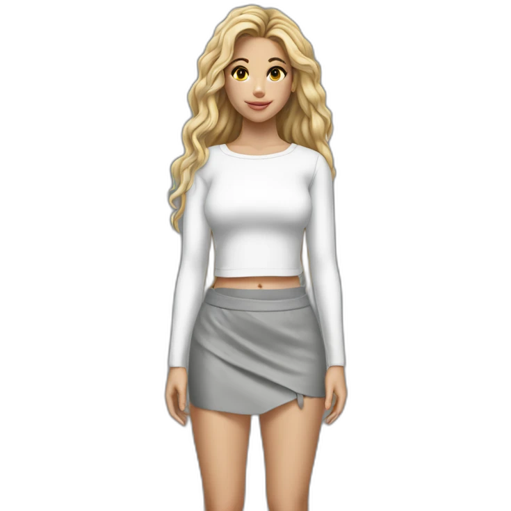 hyperrealistic shakira white top grey micro skirt emoji