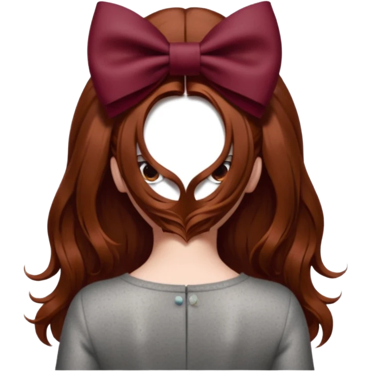 brown open hair from behind with a burgundy bow emoji