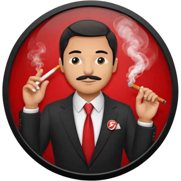 Draw a no smoking sign. Next to it, there is a man in a suit smoking a cigar. emoji