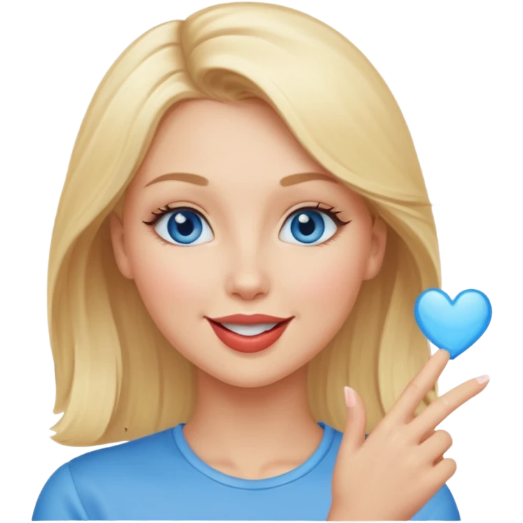 Une femme blonde yeux bleus qui envoi un bisous emoji