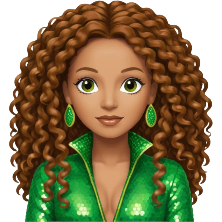 Mel B from Spice Girls with long brown curly hair, green sequin outfit emoji