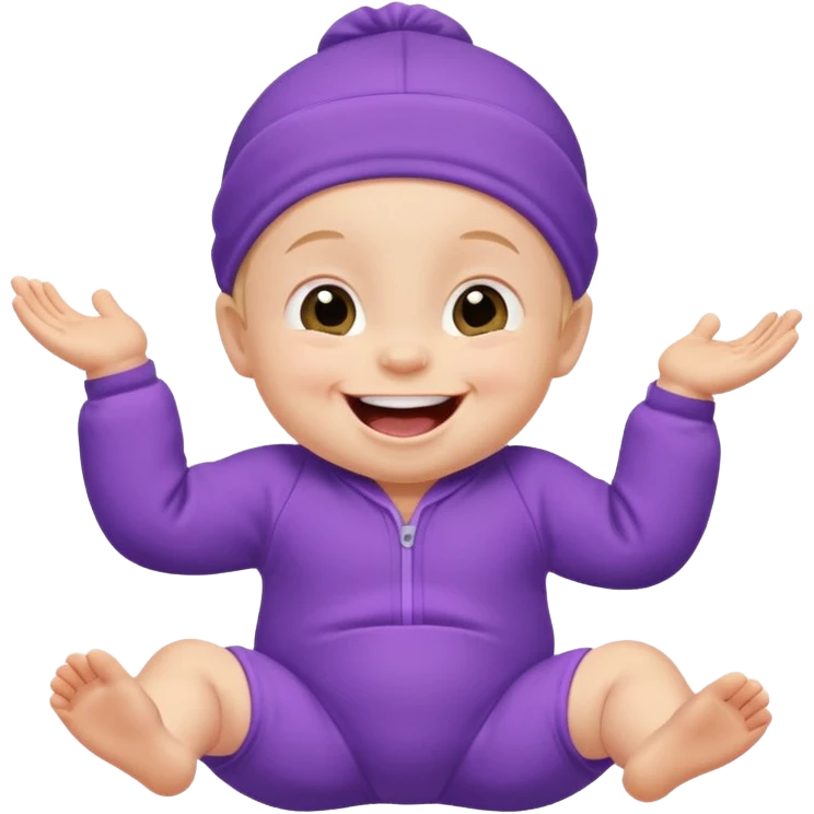A baby wearing a purple onesie, laughing joyfully. emoji