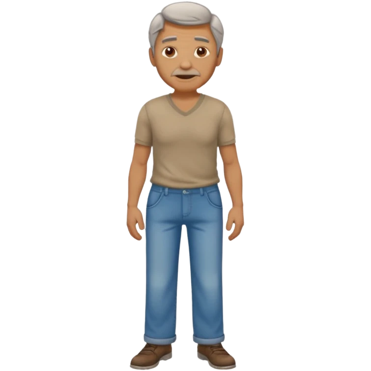 Clothed mature man standing, facing viewer, holding his crotch emoji
