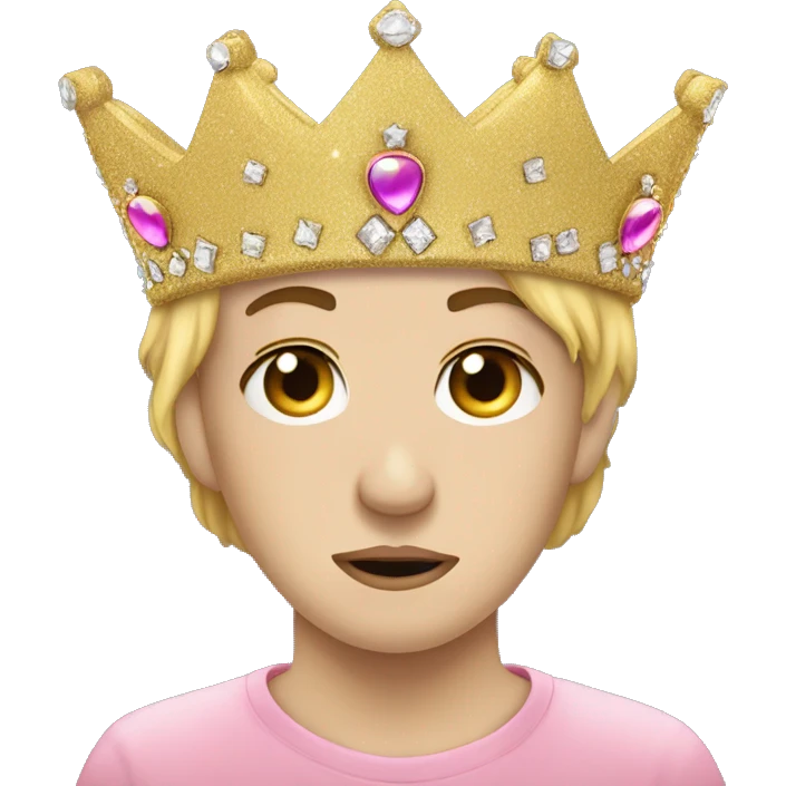 glittery crown with sad face and sad eyes  on the crown a crown emoji tears emoji