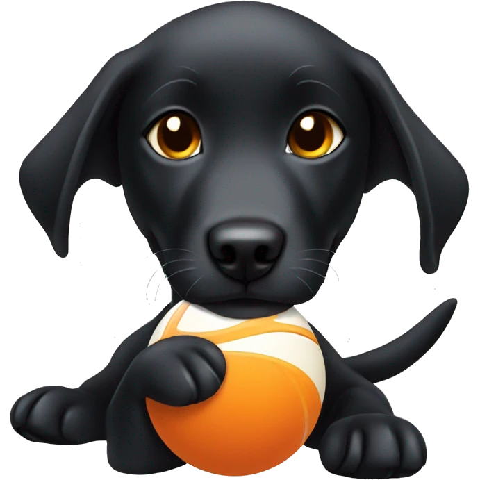 Black lab playing with orange ball emoji