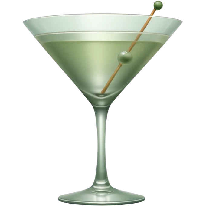 Muted sage green aesthetic, clean and minimal composition, elegant martini glass with a clear drink, subtle condensation, soft natural lighting, smooth matte textures, modern masculine design, minimal background, calm and refined mood, cinematic soft shadows, high resolution emoji