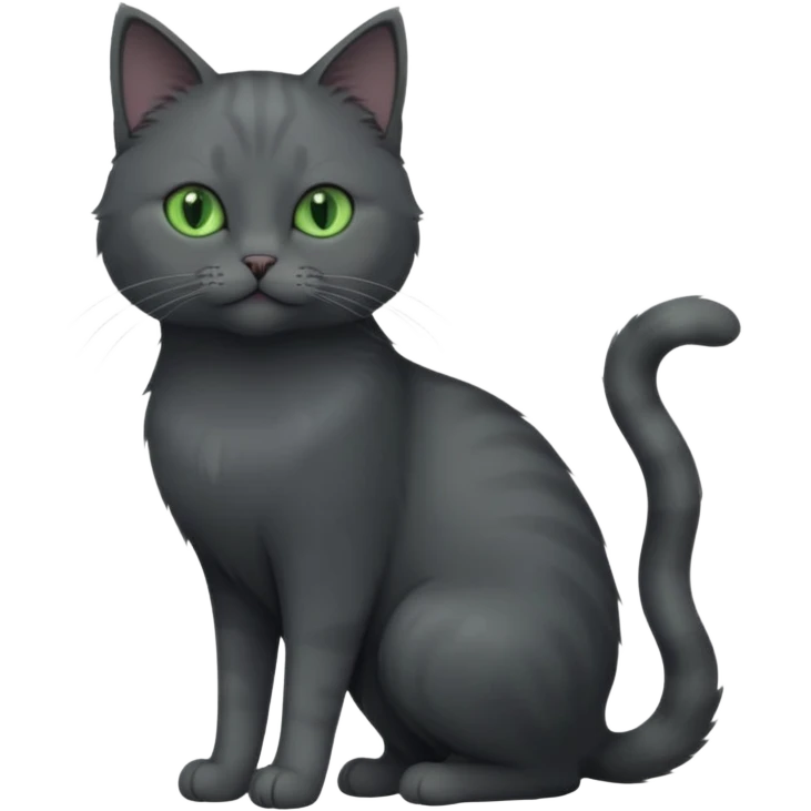 full body view of beautiful female solid dark grey cat with green eyes, grey face, white toes and white patch on chest emoji