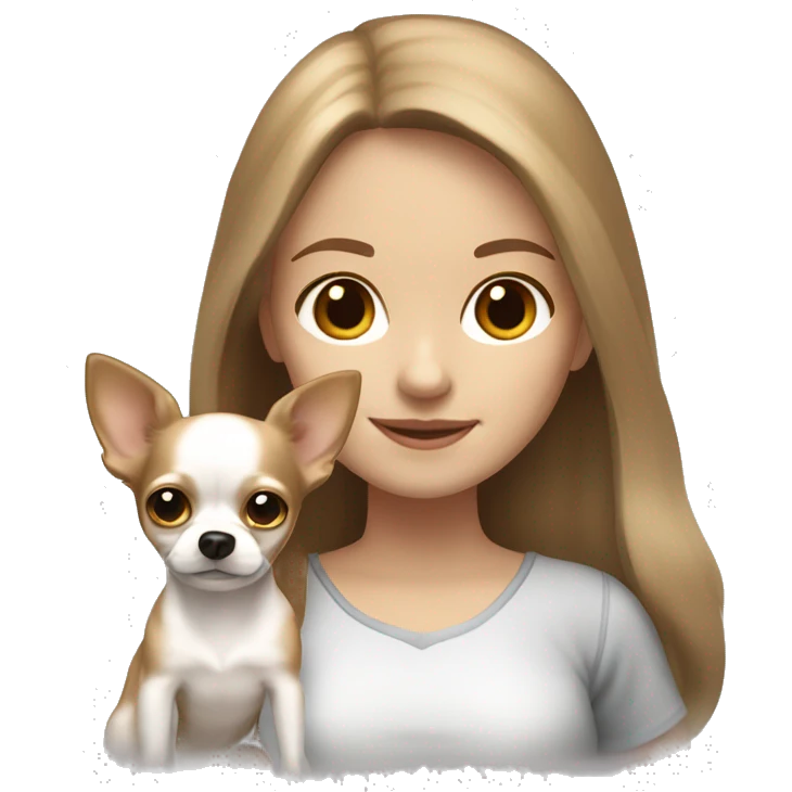 medium light brown hair girl with white long haired Chihuahua (with light brown ears) emoji