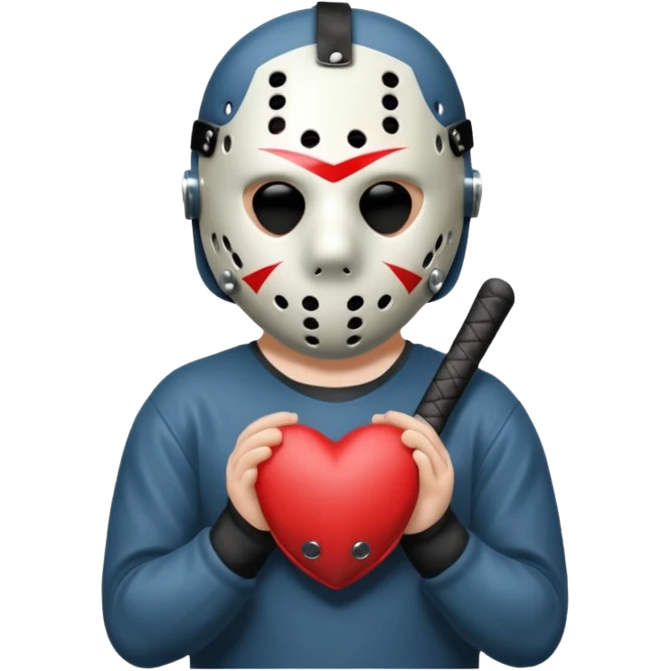 a cartoon image of Jason Voorhees, looking cute, with his hands clasped in front of him, at a sideways angle, looks like he is in love emoji