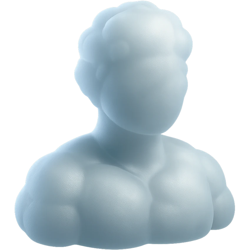 A person from the shoulders up, entirely composed of fluffy white convex clouds emoji