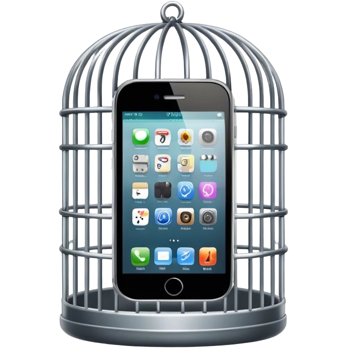 a mobile phone locked in cage emoji