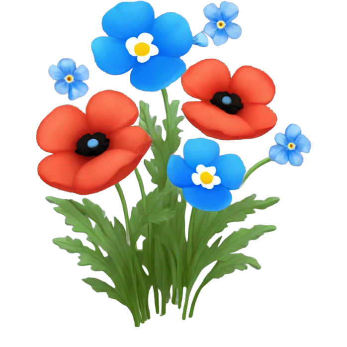 Poppies and forget me not flowers in a bunch emoji