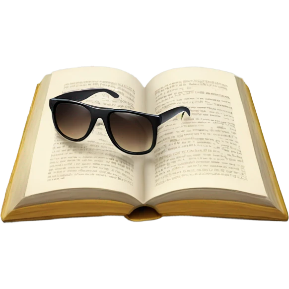 realistic book lying open with sunglasses resting on top emoji