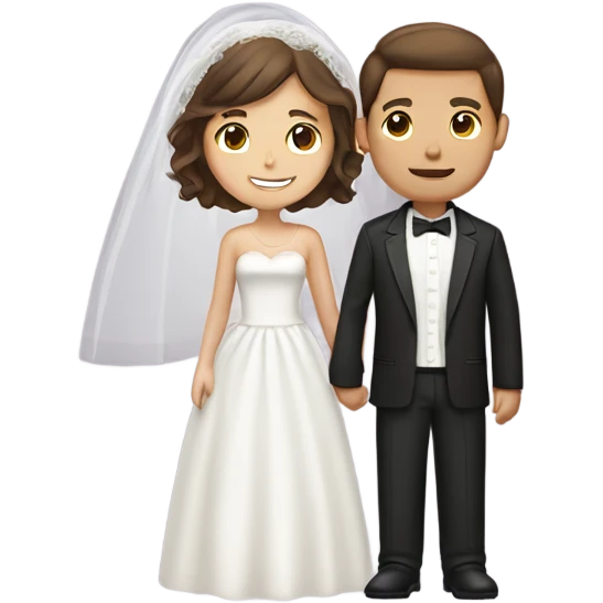wedding couple, women have short brown hair and groom have also brown hair. They are getting married in church  emoji