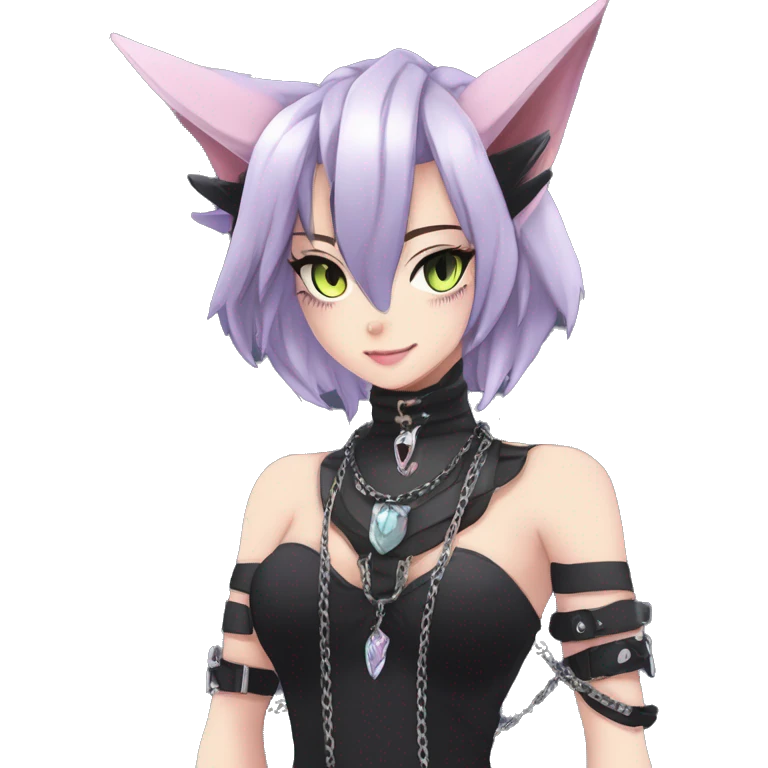 cool punk kawaii anime edgy distinguished pretty elegant beautiful fantasy black ethereal nargacuga-Noivern-sphynx-Quiana-Fakemon collar harness chains necklace full body emoji