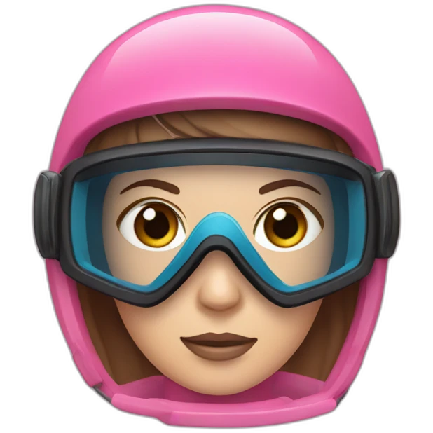 a woman with a scuba diver gear. pink scuba diver mask, with blues eyes inside. brown largue and straight hair emoji