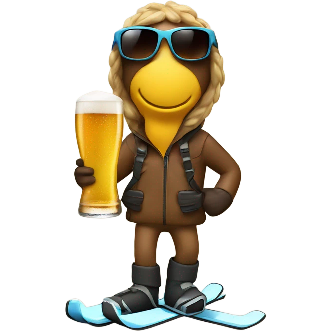 Skiing with a beer and sunglasses emoji