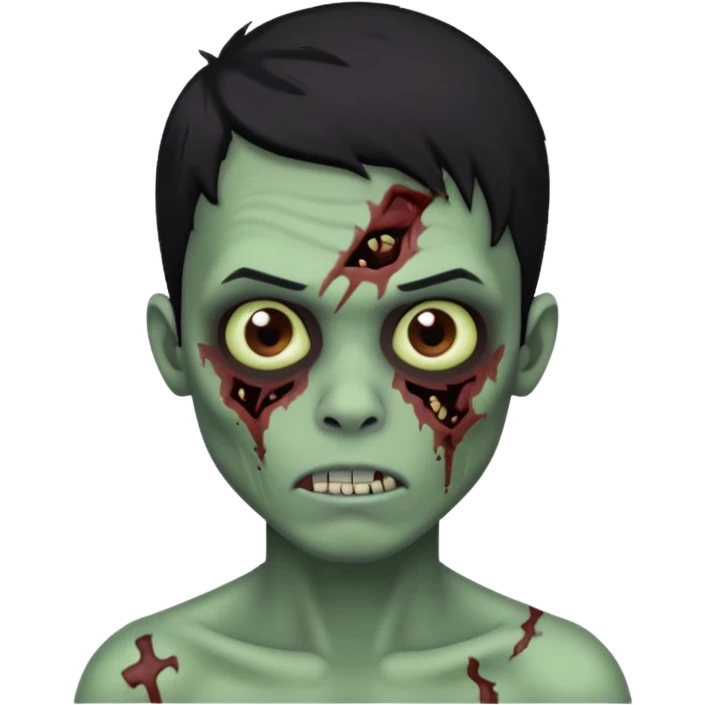 garoto zumbi com cabelo preto e ferimento no rosto emoji