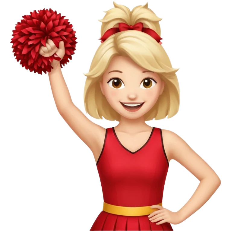 football cheerleader, holding big cheering pom, red dress emoji