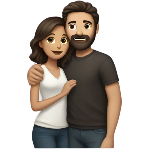 Dark haired white man with beard hugging beautiful woman with medium tan/brown skin and short dark brown hair  emoji