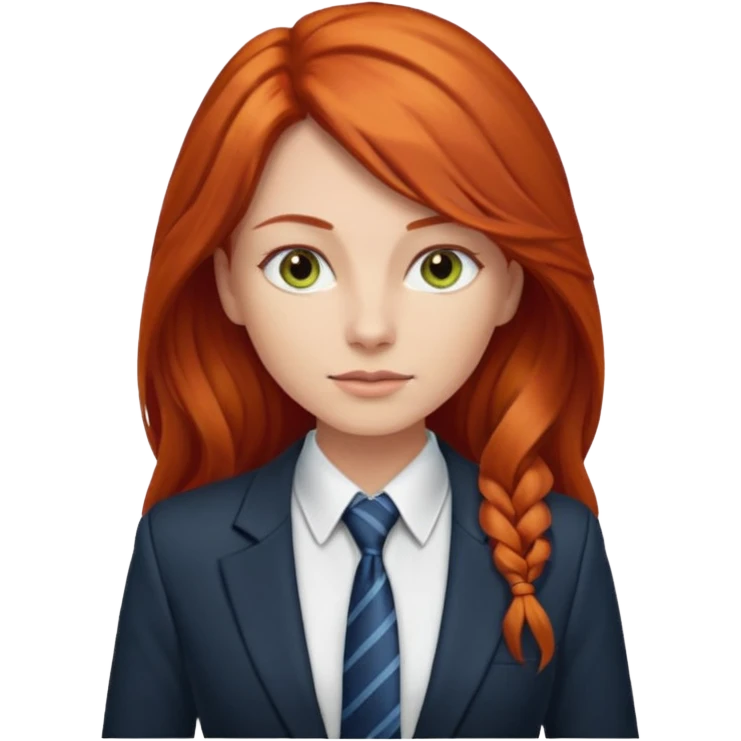long red haired woman with tie, t-shirt and blazer emoji