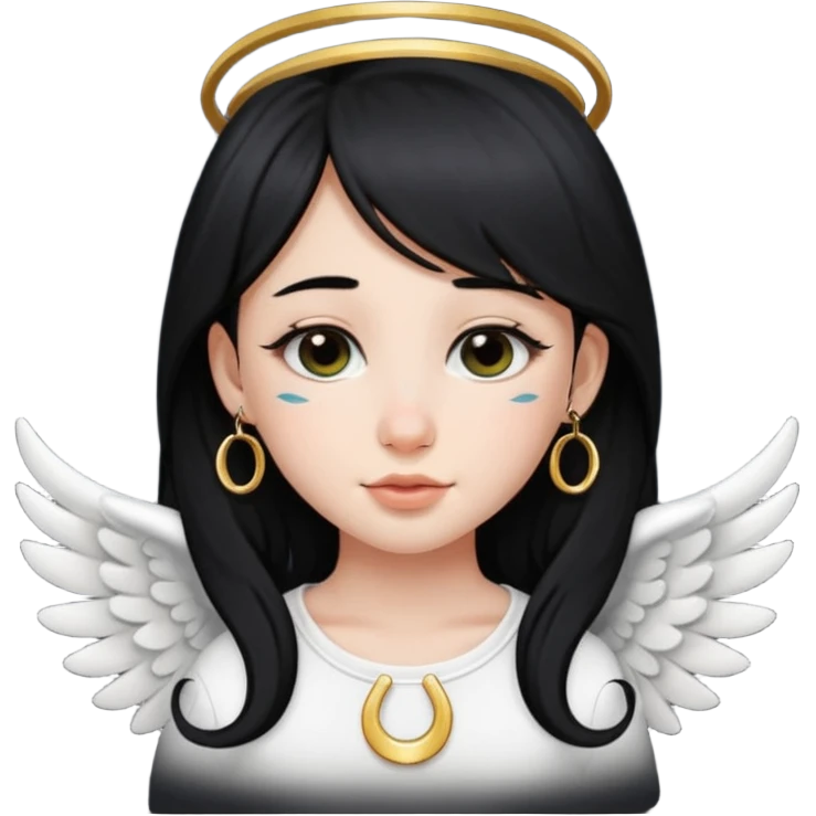stworz emotke jak z iphone dziewczyna aniol jasna cera i czarne włosy i kolczyk w nosie ten krowi tylko że podkowa czarna  emoji
